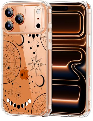 Unov Hülle für iPhone 17 Pro, Hülle Klar mit Motiv, Tierkreis Galaxie | Transparente Schlank Guter Halt, Rutschfest Prägung Muster, Stoßfest Schützende, Erhöhter Kameraschutz, Kratzfest Weich TPU