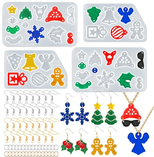 ZQYSING Christmas Themed Resin Earring Molds with Hole and Hooks Rings