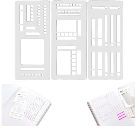 Bullet Journal Schablonen, 3 Stück Handgefertigte Flexible Protokoll Schablonen, Journaling Zubehör, Formschablone Set mit Quadraten, Linien, Kreisen für Bullet Journal, Scrapbook, Notizbuch (A)