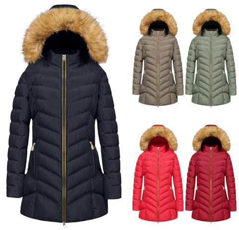 MJGkhiy Piumino Donna Invernale Lungo Elegante Cappotto con Cappuccio In Pelliccia Curvy Caldo Giubbotto Parka Taglie Forti Piumini Abbigliamento Invernali Antivento Giacca Pesante Giubbino con Zip