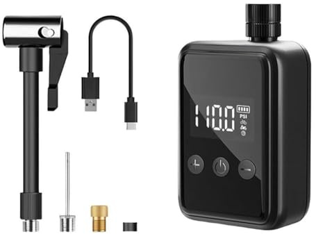 Violiica Gonfiatore elettrico portatile per pneumatici con schermo LCD, 150 PSI, batteria da 500 mAh, ricarica di tipo C per pneumatici auto e bici, include custodia protettiva, nero
