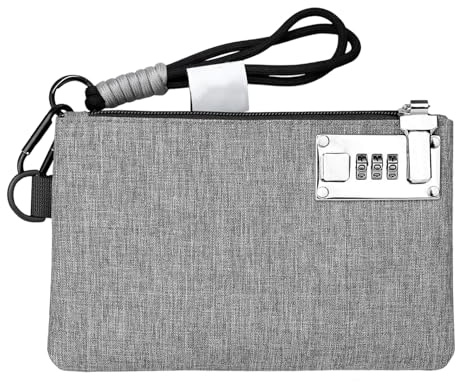 Geldtasche mit Zahlenschloss und Trageband, Sichere Aufbewahrung für Reisen und Büro, Graue Geldmappe mit praktischem Format für Wertgegenstände