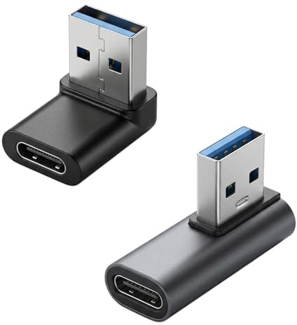 Ermenlifiqq 2 Unidades Adaptador USB C a USB 3.0, Hembra USB-C a Macho USB-A, diseño en ángulo de 90° para conexión Que Ahorra Espacio, para Datos y Accesorios
