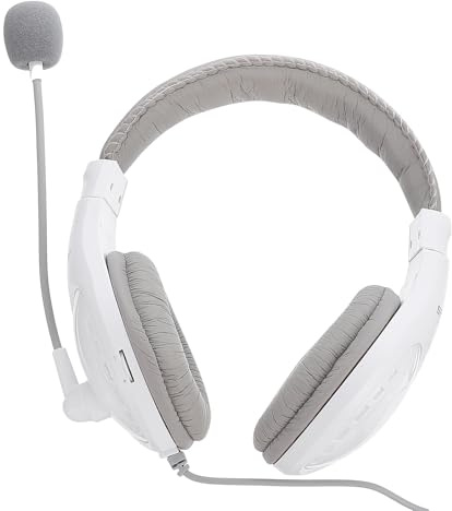 MAJORMENCH Auriculares Supraurales para PC con Micrófono Giratorio y Reducción de Ruido, Cable Resistente Antidesgarro, Orejeras de Proteína de Color Claro, Enchufe Único de 3,5 Mm
