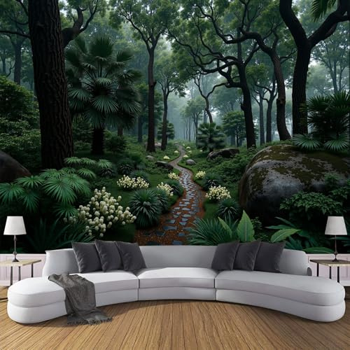 Fotomural Sendero Forestal Musgo 350x256cm papel pintado TNT, fotomural panorámico Selva Tropical Plantas, Mural de Pared, Decoración de Pared para Salón y Habitación