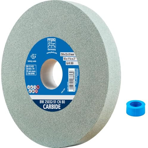 PFERD Schleifbockscheibe CARBIDE, 250x32x51mm, SiC 80, 39009729 – Weiche, aggressive Schleifscheibe für harte Materialien, z. B. Hartmetall, mit Reduzierhülse (32mm)
