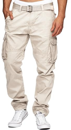 Indicode Hommes William Cargo Pants | Pantalon Cargo en Coton avec Ceinture Fog L