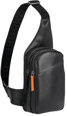 DAVIDOFF ESSENTIALS Sling Bag Schwarz – moderne Herren Umhängetasche aus feinem Leder – hochwertiger Schulterrucksack mit Reißverschluss