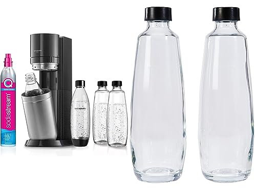 Sodastream Duo Megapack, Gasatore D’Acqua Per Trasformare L’Acqua In Acqua Frizzante, Nero & Nero, 10x19.5x29 Bipack Bottiglie di Vetro da 1L compatibili con SOLO con SodaStream Duo 2x1L, Sintetico