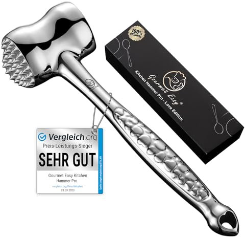 Martillo carne de acero inoxidable apto para el lavavajillas - Diseño de Corazón Ablandador de carne de doble cara ideal para chuletas, chuletas, filetes