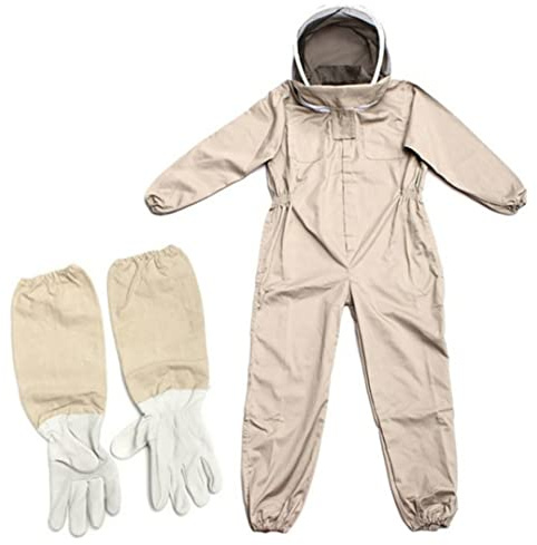 Protective Gear,Beekeeping Suit Bee Keeper Gear Clothing Outfit Full Body Protection Fencing Veil Gloves for Beginner Commercial Beekeepers (XL Coffee)