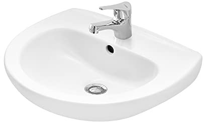 Inbagno Lavandino Bagno sospeso 45 x 37 cm salvaspazio, in Ceramica Bianca Lucida, con Foro per rubinetteria monocomando