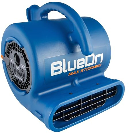 BlueDri Max Storm 25 1/4 HP, 900 CFM Air Mover Blower Fan for Water Damage Restoration Carpet Dryer Floor Home and Plumbing Use, Blue, BD-MS25, Large