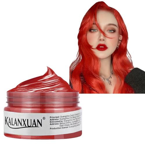 Haarfarbwachs, einmalige temporäre Haarfarbe, rote Haarfarbe, farbiges Haarspray, auswaschen, Kinder, Männer, Frauen, sofortiges Styling, Haarcreme für Party, Cosplay, Nachtclub, Halloween (rot)