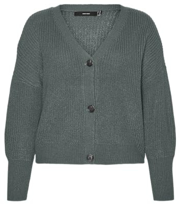 VERO MODA Curve Damen VMLEA LS V-Neck Cuff Cardigan NOOS CUR Strickjacke, Balsam Green, Medium