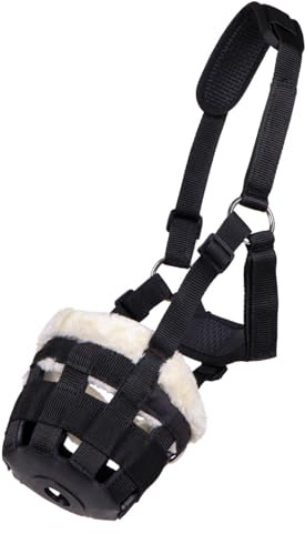NETPROSHOP Fressbremse Beweidungsmaske mit Kunstfellbesatz Shetty Pony Cob Full, Groesse:Pony, Farbe:Schwarz