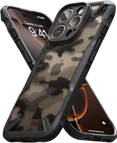 Ringke Fusion-X Compatible with iPhone 16 Pro Max Case, [Heavy Duty Protection] Camouflage Design Rugged Bumper Shockproof Anti-Scratch Advanced Protection Bumper Phone Cover - Camo Black