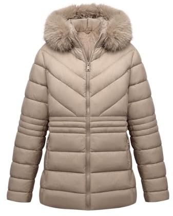 Geschallino Cappotti invernali da donna Taglie forti Piumino Imbottito Cappotto trapuntato con cappuccio G23-13PLUS Caffè 1X