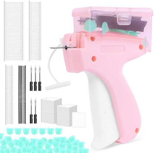 Etikettierpistole Kleidung Etiketten Pistole für Kleidung Tagging gun Kleidungsfixiergerät Pink Stitchy Pistole Micro Stitch gun for Clothes Speedy Clothing Fixer mit 5 Nadeln 2000 Plastiknadel