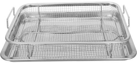 EXHUMKY 2St Grill korb Induktionsbratpfanne Ofenkorb für Luftfritteuse Grillkorb grillplatte Backofen Crisper Pfanne Korb und Tablett für die Heißluftfritteuse im Ofen Rostfreier Stahl