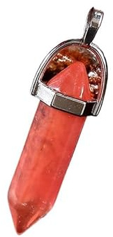 ZIIVIEVS Natural Amethyst Pink Energy Crystal White Crystal Hexagonal Column Pendant Necklace Feng Shui Stone Jewelry(Watermelonred)