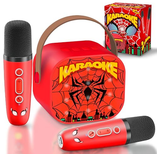 Spider Giocattolo, Spider Karaoke per Bambini con 2 Microfono Wireless Karaoke, Canta tu Karaoke Bambini 3-12 Anni Maschio, Microfono Bluetooth Bambino, Giochi Bambini, Regalo Bambino 4-12 Anni