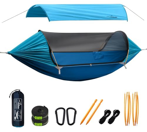 Travel Bird Hamaca de Acampada con Mosquitera y Parasol Extraíble, 4 en 1 Hamacas Colgantes Ligeras con Correas para Árboles, Tienda Hamaca de Campaña Bivvy para Exteriores, Senderismo y Viajes
