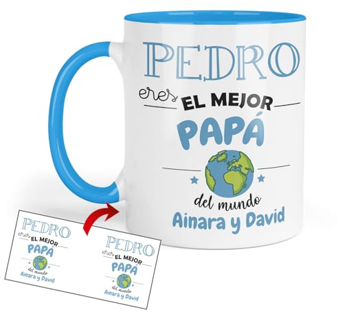 Kembilove Taza Papá Personalizada | El Mejor Padre del Mundo con Nombre | Regalo Original para Papás, Día del Padre, Cumpleaños o Navidad | Tazas de Desayuno de Cerámica 350ml