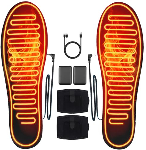 Semelle Chauffante avec Batterie Externe pour Homme et Femme, Semelles Thermiques pour Ski, Chasse, Randonnée, Camping, Taille : 36-41 (Découpable), Lavable (36-41)