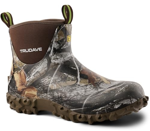 Trudave Ankle Rubber Boots for Men with Steel Shank, Reliable 6mm Neoprene Waterproof Insulated Rain Boots, Garden Shoes, Camp Outdoor Snow Mud Boots for Farming, Hunting, Lawn Work