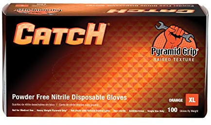 Adenna CAT458 Catch 9 Mil Powder-Free Nitrile Gloves, Raised Grip, X-Large, Orange, Box of 100