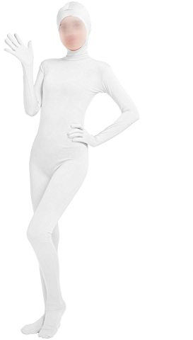 Flickors kvinnors helkropp öppet ansikte spandex enhet mask zentai kostym bodysuit, Vitt, S