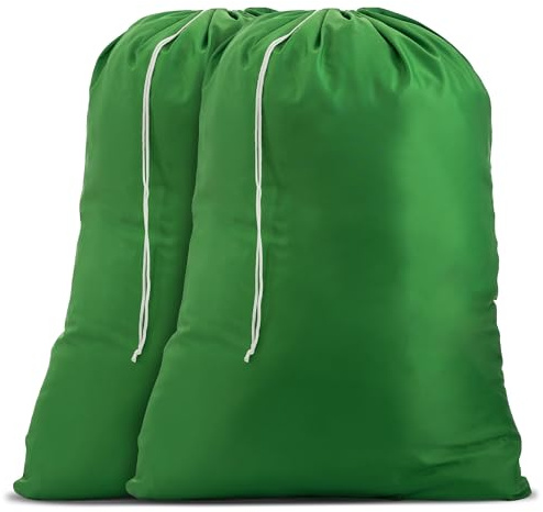Handy Laundry Nylon XL - Large Capacity with Locking Drawstring, Machine Washable, Fits Laundry Baskets or Hampers, Holds 3 Loads of Clothes - Green (Pack of 2)