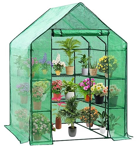 D4P Display4top Greenhouse Portable Outdoor Small Green Houses with PE Cover,143 x 143 x 195 cm