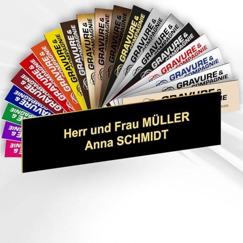Briefkastenschild – Personalisiertes PVC Namensschild mit Gravur – selbstklebend – 1 bis 3 Zeilen – 10 x 2,5 cm (Schwarz mit gelbem Text)