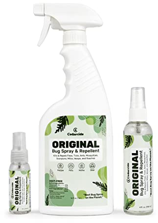 Cedarcide Original Bug Spray | Repel & Kill Fleas, Ticks, Mosquitoes, Mites, Ants & Chiggers | for use on People, Pets & Home | Natural Cedar Oil | Eco-Friendly | Small Size Kit