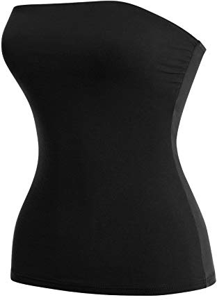 MixMatchy Femmes Basic Solide Extensible Coton Long Bandeau Top Tube Top - Noir - Taille M