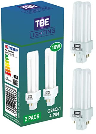 TBE LIGHTING 10w G24Q-1 4-Pin CFL Lamp - Pack of 2 units - Cool White 4000K, 600 Lumen / Double Turn CFL Compact Fluorescent Light