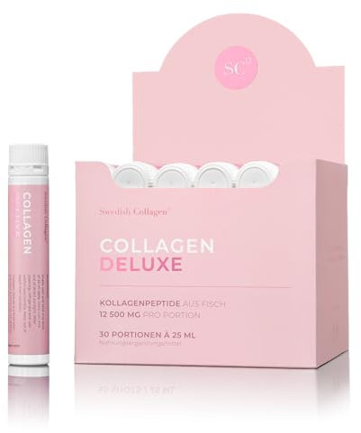 Swedish Collagen - Collagen Deluxe Shots, 30x25ml flüssige Kollagenergänzung | 12.500 mg Meereskollagen mit Hyaluronsäure, Vitaminen & Mineralien für Haare, Haut und Nägel (30)