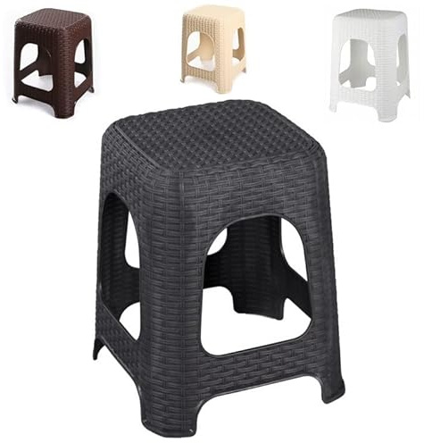 R.G. Hocker Sitz Sitzhocker Kunststoff bis 160kg Belastbar Sitzfläche Rattan Optik Badhocker Stapelhocker Garten Stuhl H 44cm (Beige)