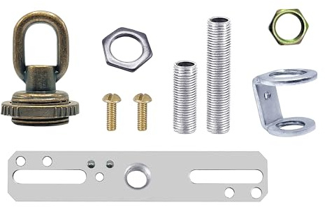 ECUDIS Light Fixture Cross Bar Kit, 1/4 IP Center Lamp Screw Collar Canopy Hardware Set (Antique Brass)