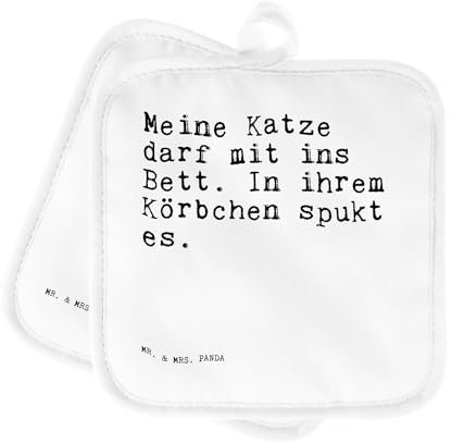 Mr. & Mrs. Panda Topfuntersetzer Meine Katze darf mit... - Geschenk, Liebe, Angst, Topfhandschuhe, topfhalter, Körbchen, Topflappen, Set, Topflappenset, Frauchen, Sprüche, lustig
