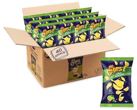 Aperisnack® - AP03.032.02 - Chips Lime e Pepe Rosa Patatine senza glutine Box 40 pz Monoporzioni da 25g Snack Salati Per Aperitivo