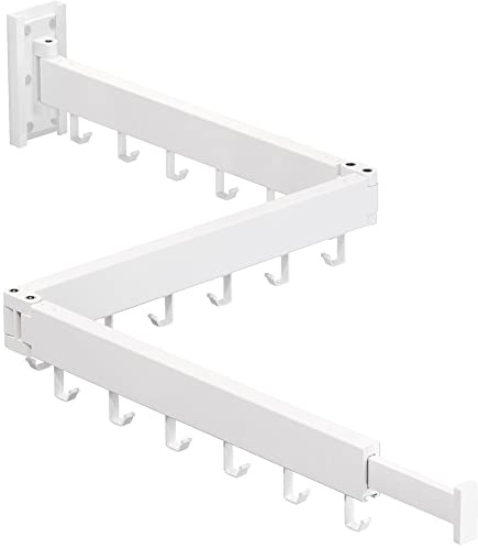 Clothes Drying Rack,Laundry Drying rack,Wall Mounted Clothes Rack,Clothes Hanging Rack,Laundry Rack Wall Mount,Folding Retractable Collapsible Drying Rack Clothing (Three-Poles,J Hooks,White)
