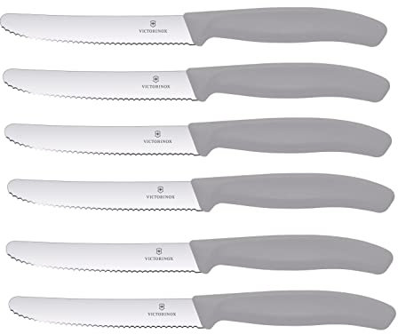 Victorinox 6 Stück Tafelmesser - Tomatenmesser Swiss Classic mit Wellenschliff - Swiss Made - Limited Edition Cool Grey