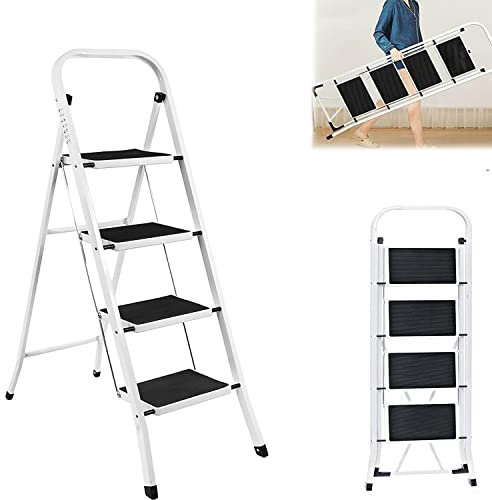 Escalera escalonada, Escalera Plegable de 4 Niveles, Escalera para el hogar, Taburete Plegable, Escalera de pie, escaleras de Acero con Alfombrillas Antideslizantes, soporta hasta 150 kg