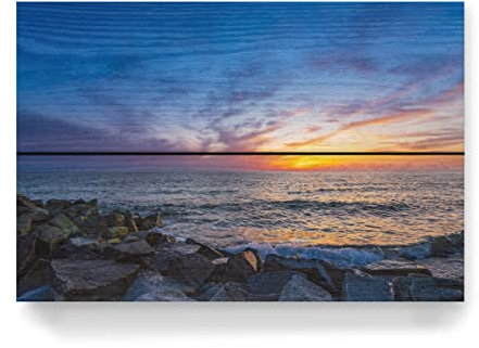 artboxONE Holzbild 30x20 cm Natur Steine, Meer, Sonnenuntergang von Künstler Rico Ködder