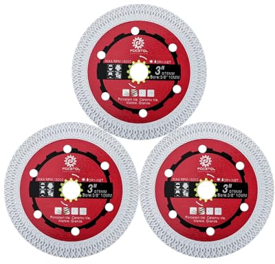 FOCSTOL Disque Diamant Carrelage - 3 pièces 75mm x 10mm Lame Scie Diamant pour Porcelaine Céramique Carrelage Marbre Granit Quartz