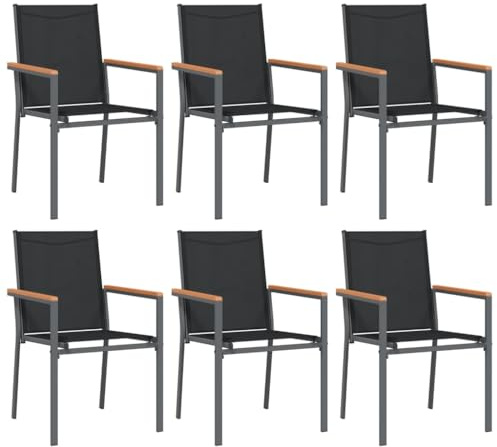 vidaXL Sillas de jardín 6 uds textilene y Acero Negro 55x61,5x90 cm, Silla de Exterior, Silla de Patio, Silla de balcón, Silla de terraza