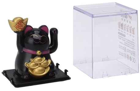 Pssopp Winkekatze Solarbetriebene Winkende Glückskatze 5,1 cm Chinesische Glückskatzen Dekoration für Heim Auto (Schwarz)